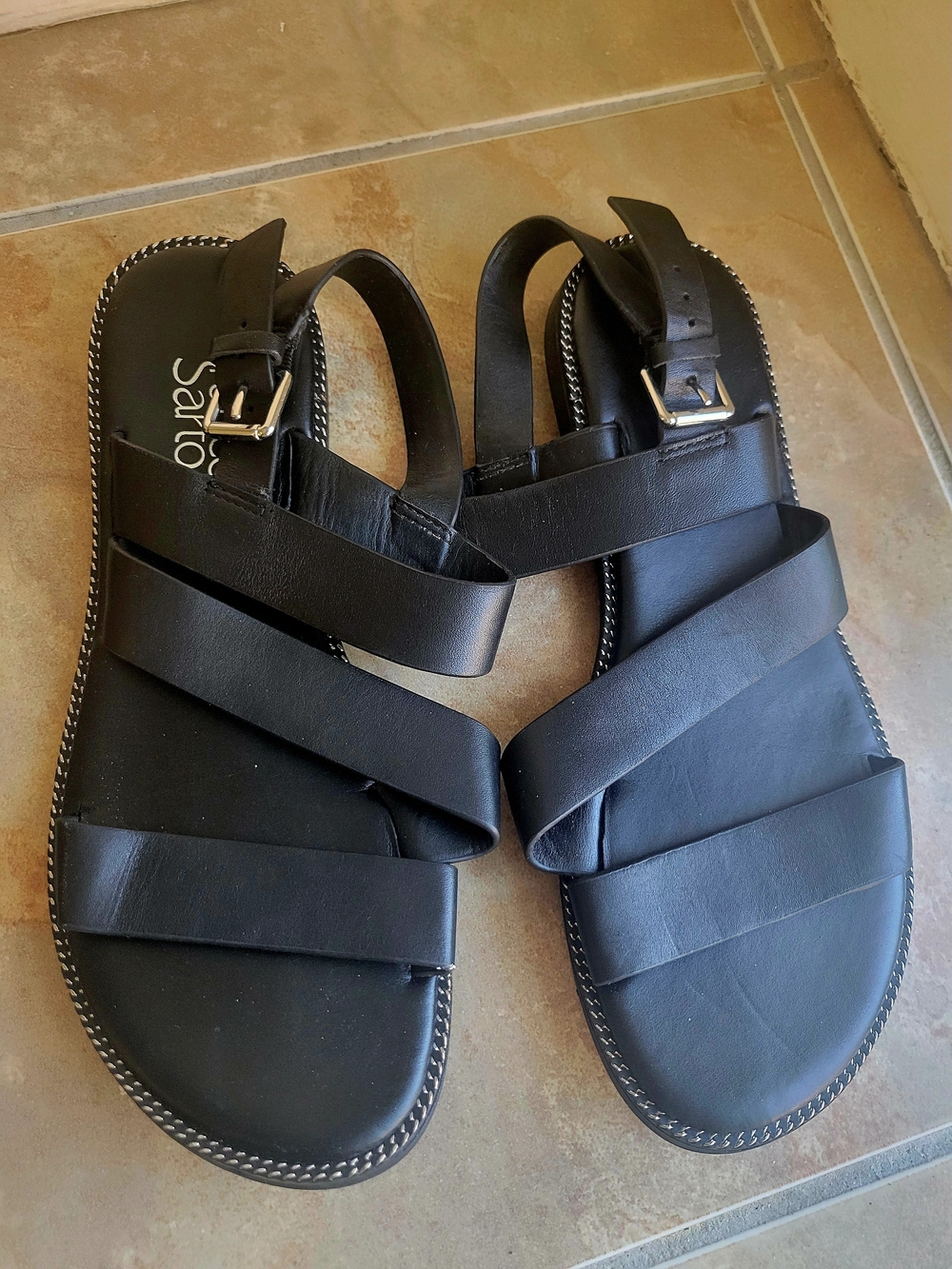 2/$25 Franco Sarto Kelso Black Strappy Leather Sandals